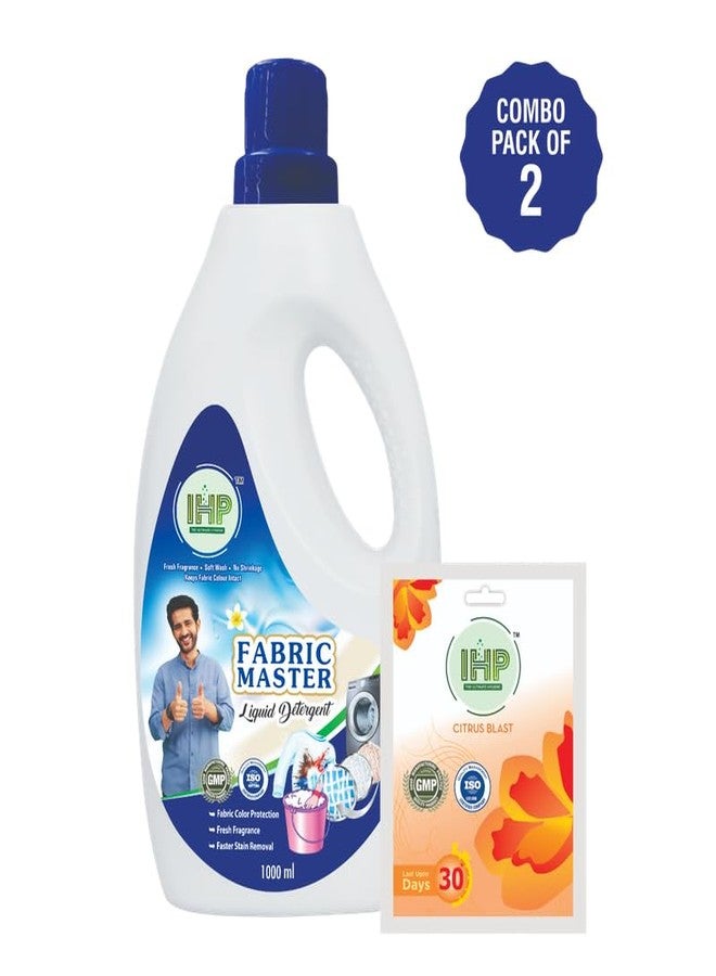 IHP Liquid Detergent (1L) + Gel Pouch Citrus Blast Combo for Washing Clothes & All Types of Clothes (Silk,Chiffon,Cotton) | Liquid Detergent + Gel Pouch for Freshness In Washrooms & Cars (Combo of 2) - Image 2