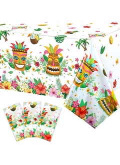 Breling 3 Pieces Tiki Party Decorations Tablecloths Hawaiian Luau Table Covers Plastic Disposable Tropical Table Clothes For Aloha Tiki Bar Tropical Summer Beach Pool Birthday Party Supplies 54 X 108 Inches  - Image 1