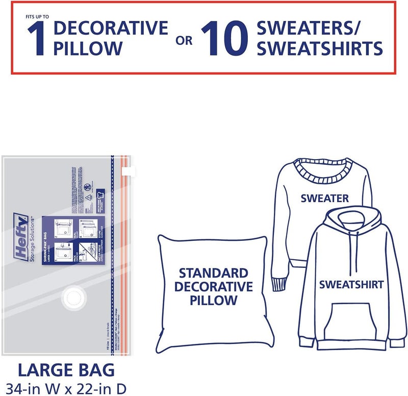 Shrink-Pak Hefty - 4 Large Vacuum Seal Storage Bags Space Saver Bags for Clothing, Pillows, Towels, or Blankets, 4 x Large Bags - Image 5