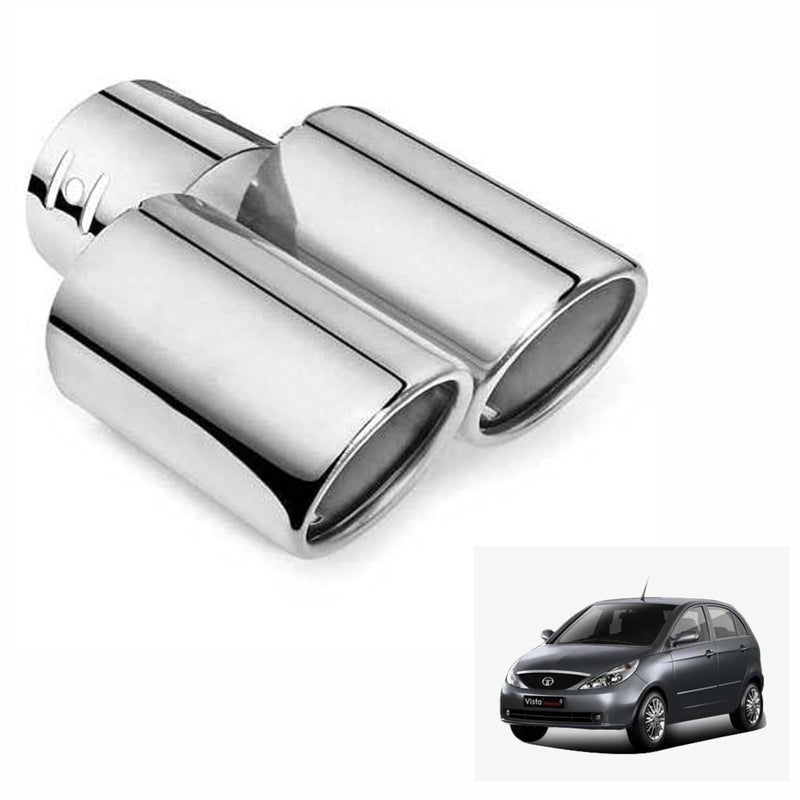 أنبوب عادم مزدوج مع كاتم صوت من الفولاذ المقاوم للصدأ، 1 قطعة لسيارة تاتا إنديكا فيستا، فضي