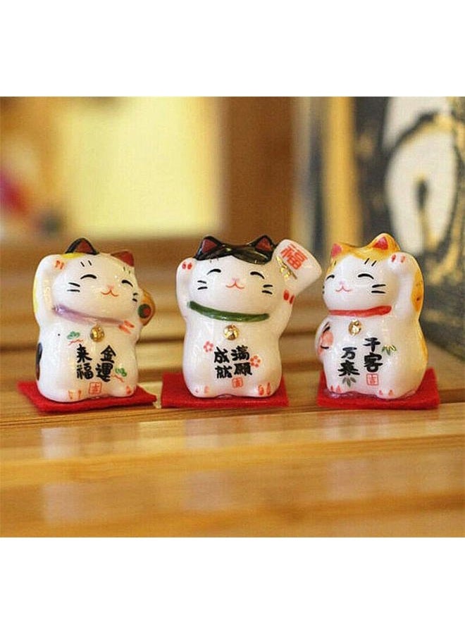 EatingBiting Set of 3 Japanese Ceramics Maneki Neko Lucky Fortune cat Figurines Waving Fortune Decor Ornaments for Home auto Gift - Image 1