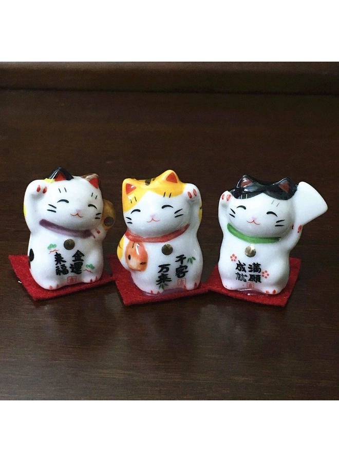 EatingBiting Set of 3 Japanese Ceramics Maneki Neko Lucky Fortune cat Figurines Waving Fortune Decor Ornaments for Home auto Gift - Image 4