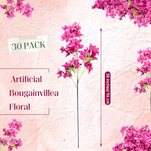 Yuxung 30 Pack Artificial Bougainvillea Floral 38 Silk Long Stem Bougainvillea Plants Hanging Table Centerpiece for Home Wedding Indoor Outdoor Decorations Rose Purple - Image 3