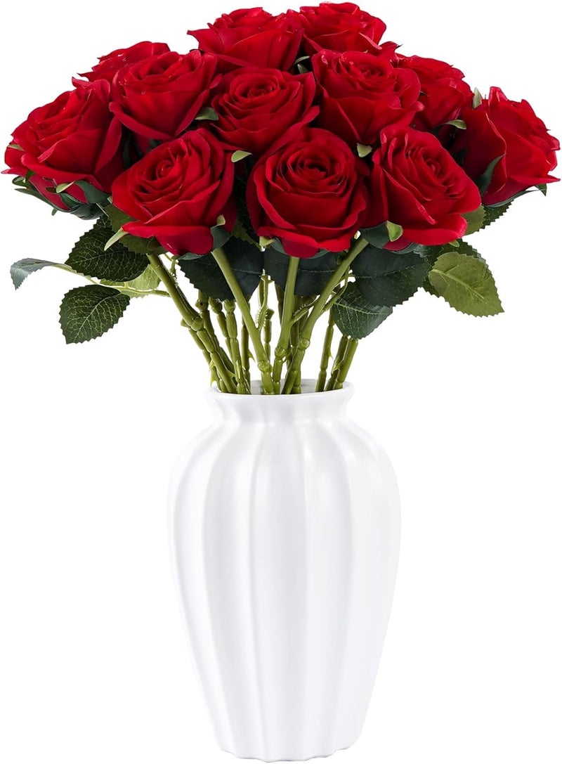 Bringsine Artificial Velvet Flowers Realistic Roses Bouquet with Long Stem for Home Wedding Decoration Party-Red - Image 4
