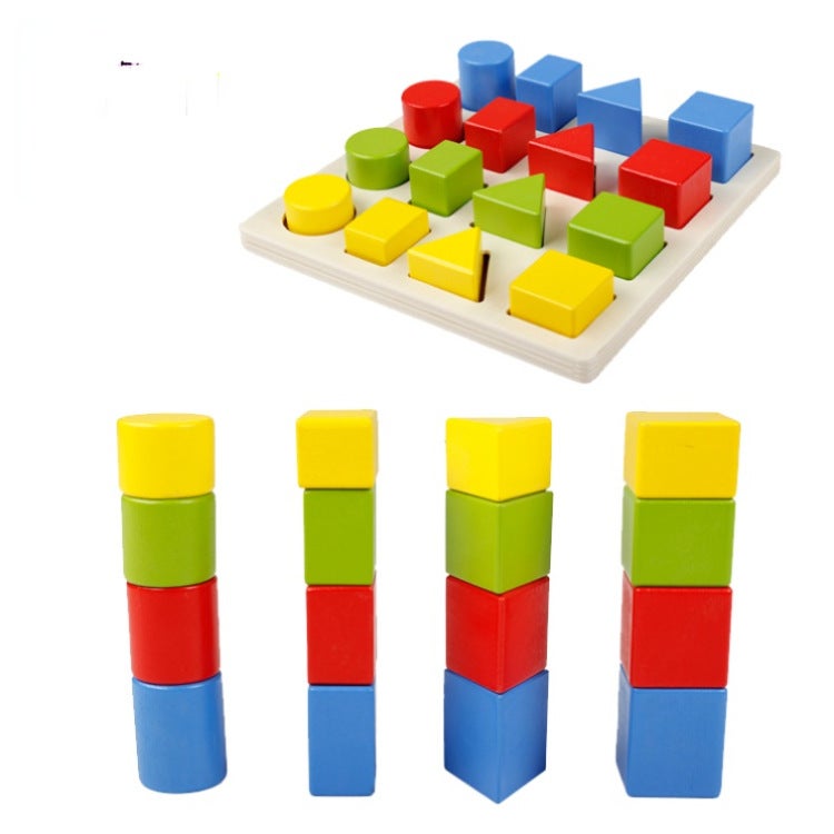 Montessori Early Childhood Teaching Aids 1-3 Years Old Baby Shape Matching Color Cognition High And Low Matching Puzzle Puzzle Toy - Image 5