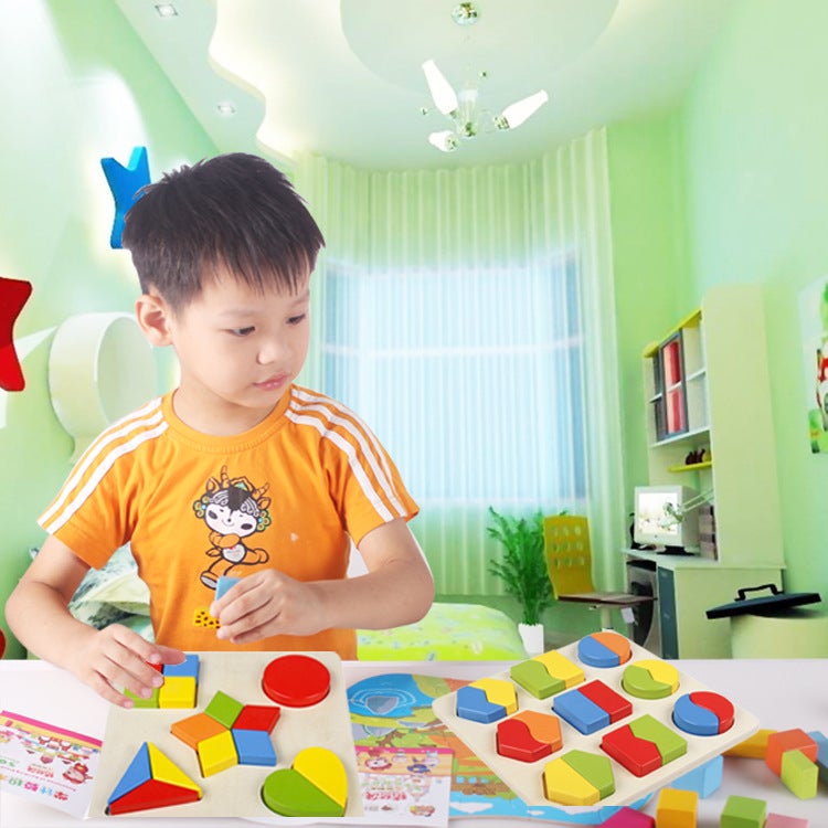 Montessori Early Childhood Teaching Aids 1-3 Years Old Baby Shape Matching Color Cognition High And Low Matching Puzzle Puzzle Toy - Image 2