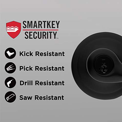 Kwikset Tustin Entry Door Handle with Lock and Key, Secure Keyed Reversible Lever Exterior, For Front Entrance and Bedrooms, Matte Black, Pick Resistant Smartkey Rekey Security and Microban - Image 3