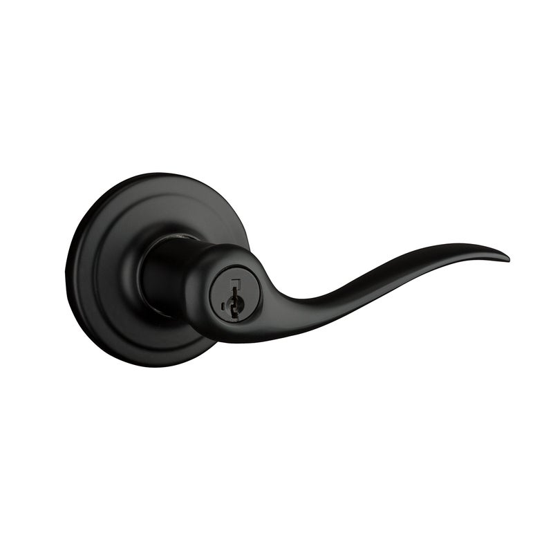 Kwikset Tustin Entry Door Handle with Lock and Key, Secure Keyed Reversible Lever Exterior, For Front Entrance and Bedrooms, Matte Black, Pick Resistant Smartkey Rekey Security and Microban - Image 2