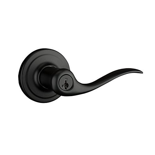 Kwikset Tustin Entry Door Handle with Lock and Key, Secure Keyed Reversible Lever Exterior, For Front Entrance and Bedrooms, Matte Black, Pick Resistant Smartkey Rekey Security and Microban - Image 1