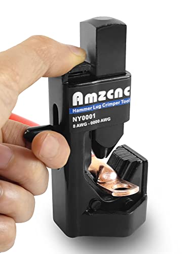 أداة ضغط لقم المطرقة AMZCNC 0000 AWG لكابلات البطارية واللحام 8 AWG إلى 40 قياس السلك