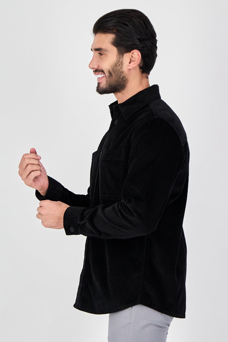Celio Men Regular Fit Corduroy Long Sleeve Casual Shirt, Black - Image 4