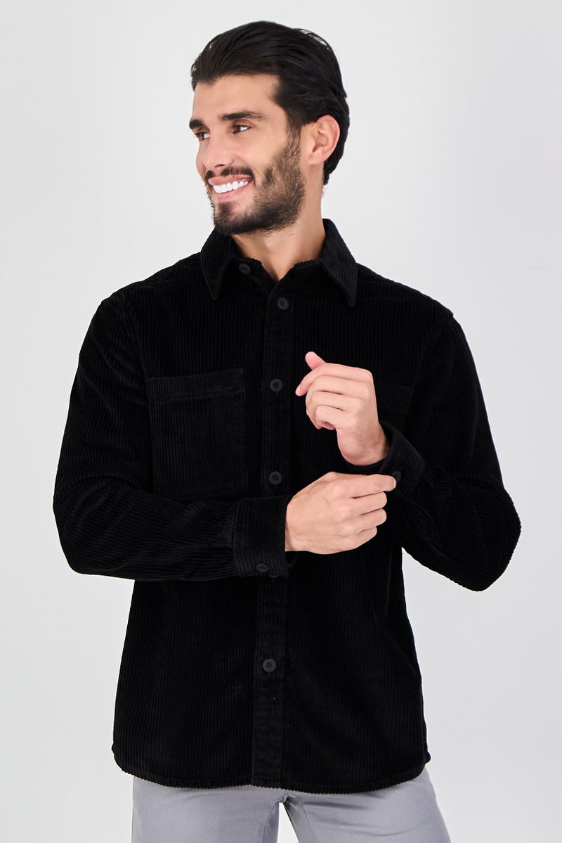 Celio Men Regular Fit Corduroy Long Sleeve Casual Shirt, Black - Image 1