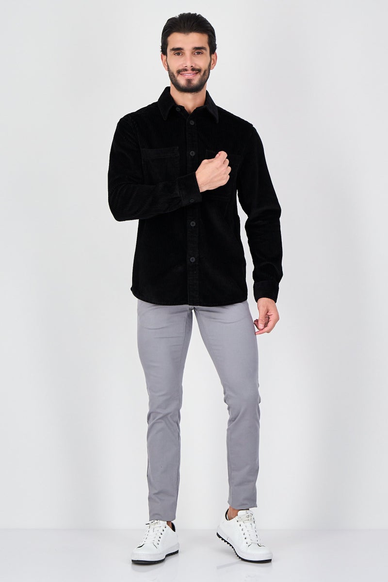 Celio Men Regular Fit Corduroy Long Sleeve Casual Shirt, Black - Image 2