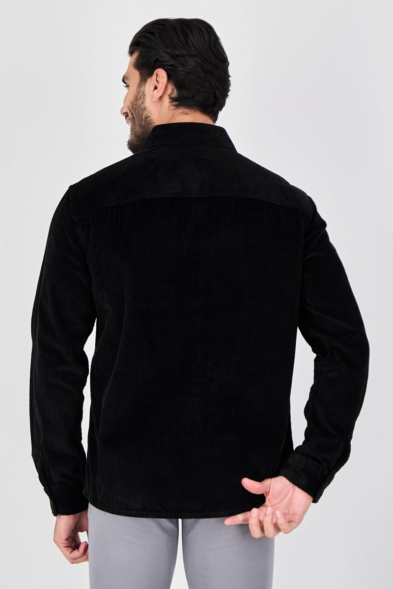 Celio Men Regular Fit Corduroy Long Sleeve Casual Shirt, Black - Image 3