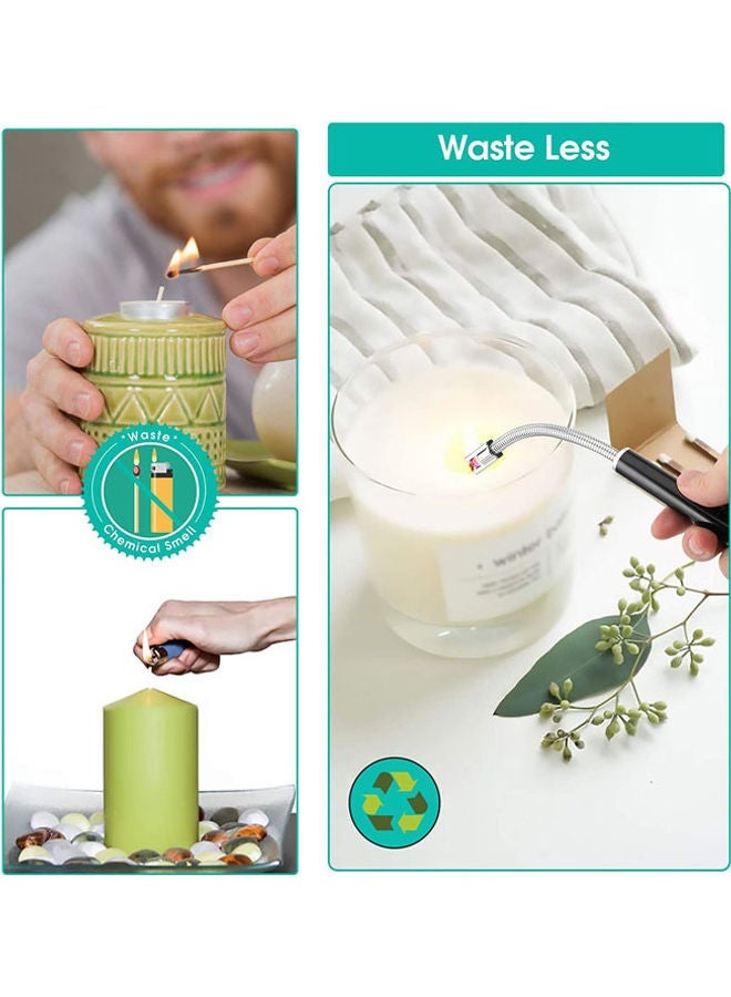 Captaintech 360 Degree Windproof Flameless Flexible Neck Long USB Type-C Rechargeable Electric Candle Arc Lighter With LED Battery Display And Safety Switch Black 26x1.5x1.5cm - Image 2