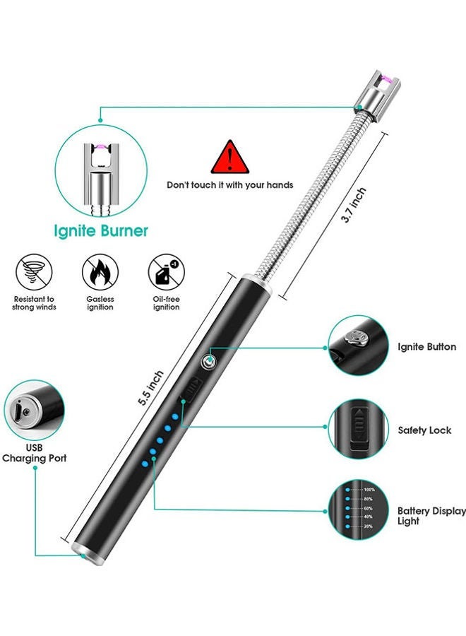 Captaintech 360 Degree Windproof Flameless Flexible Neck Long USB Type-C Rechargeable Electric Candle Arc Lighter With LED Battery Display And Safety Switch Black 26x1.5x1.5cm - Image 3