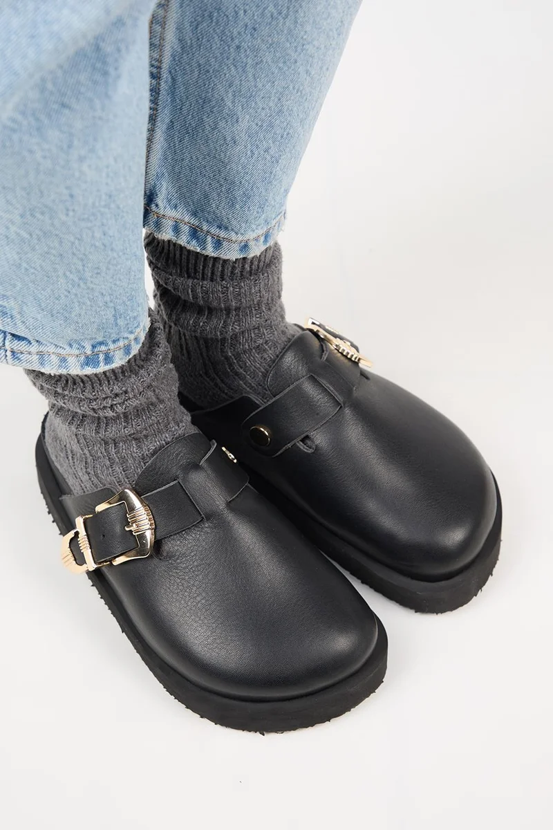 Manijero Manijero (Sofia) Women's Genuine Leather Clogs Platform Slippers Black