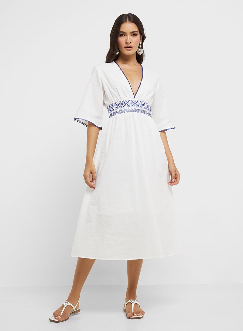 ELLA Embroidered Cotton Midi Dress  - Image 4