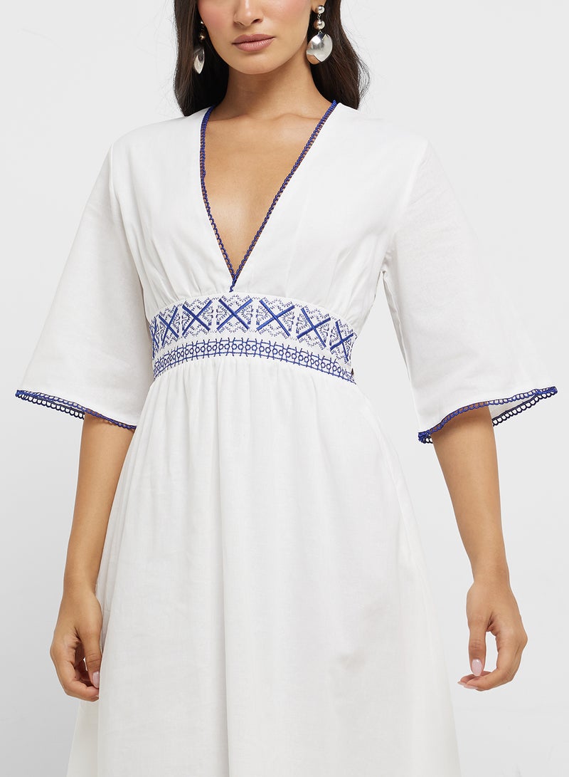 ELLA Embroidered Cotton Midi Dress  - Image 3
