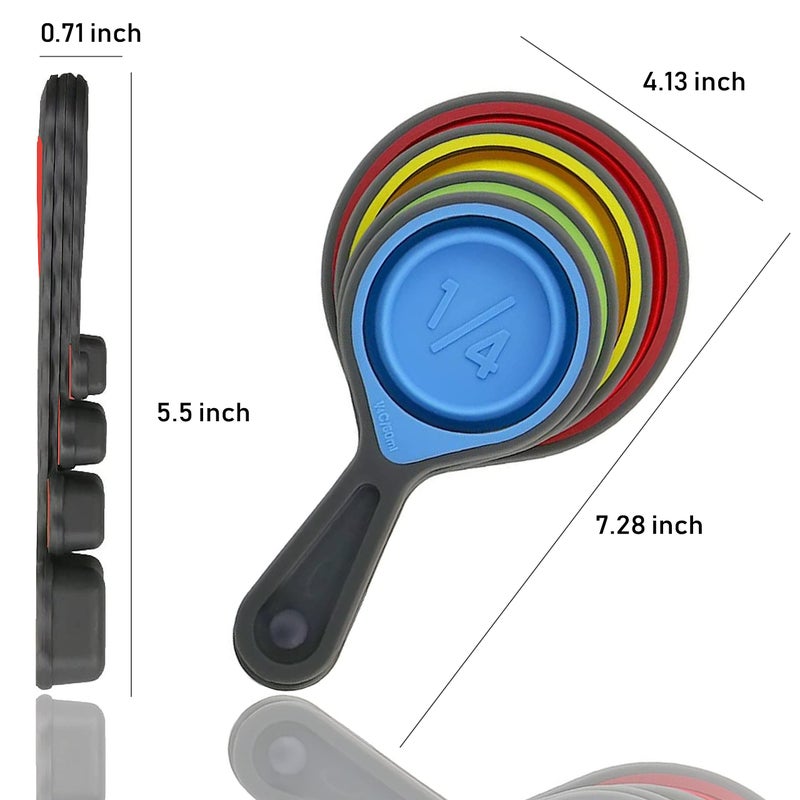 GRANDFORT Collapsible Silicone Soft Measuring Cups and Measuring Spoons,8 pieces Portable Food Grade Silicone Measurement Cup for Liquid & Dry Measuring Baking &Utensils & Travel Measuring Cupï¼Œspace saver - Image 4