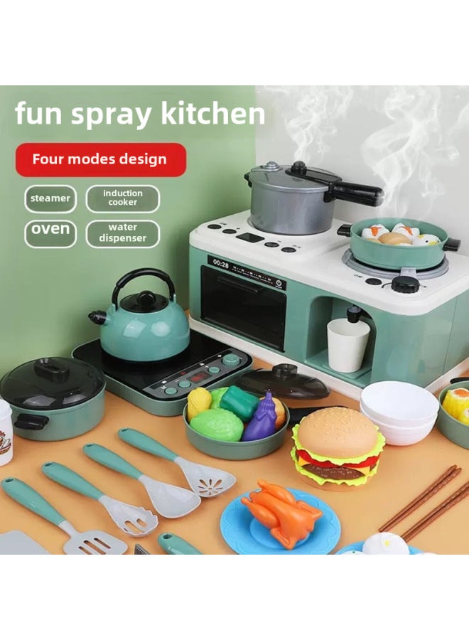 Children's Playhouse Simulation Sound And Light Spray Mini Kitchen Cooking Toys Boys And Girls Cooking Cooking Educational Toys-Color:【green】 Kitchen Table 50 Gift Box-Specifications:With Battery * 3 Small Screwdriver - Image 3