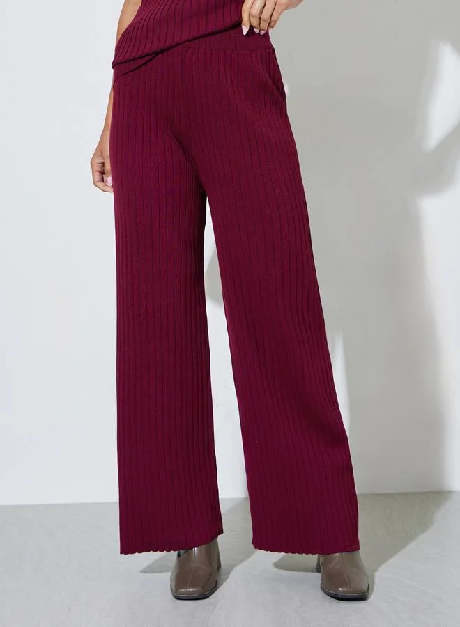 Styli  Set of 3 - Ribbed Knit Top, Cardigan and Pants for Women | Best Price UAE