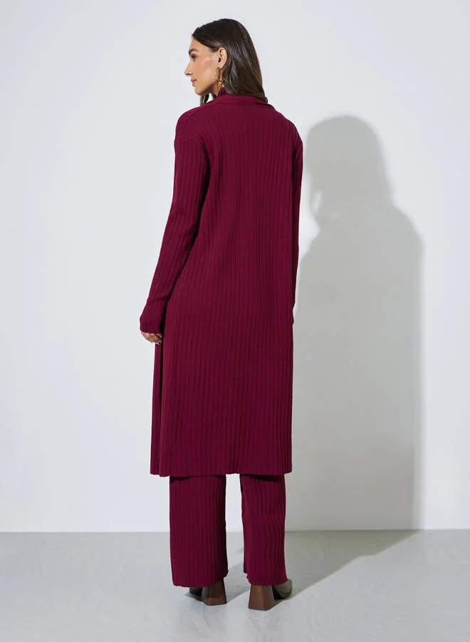 Styli  Set of 3 - Ribbed Knit Top, Cardigan and Pants for Women | Best Price UAE