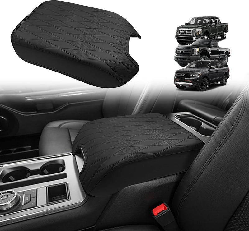 Muslogy غطاء وسادة المسند الأمامي لوحدة التحكم المركزية من ، مناسب لسيارات Ford F-150 (طرازات 2015-2020 وF250) وF350 وF450 (طرازات 2017-2022 وExpedition (طرازات 2018-2024)، مكون إضافي للراحة، مصنوع من جل نباتي، سمكه العادي، يناسب المقاعد ذات الحجم الكبير (تصميم ماسي V2). - Image 1
