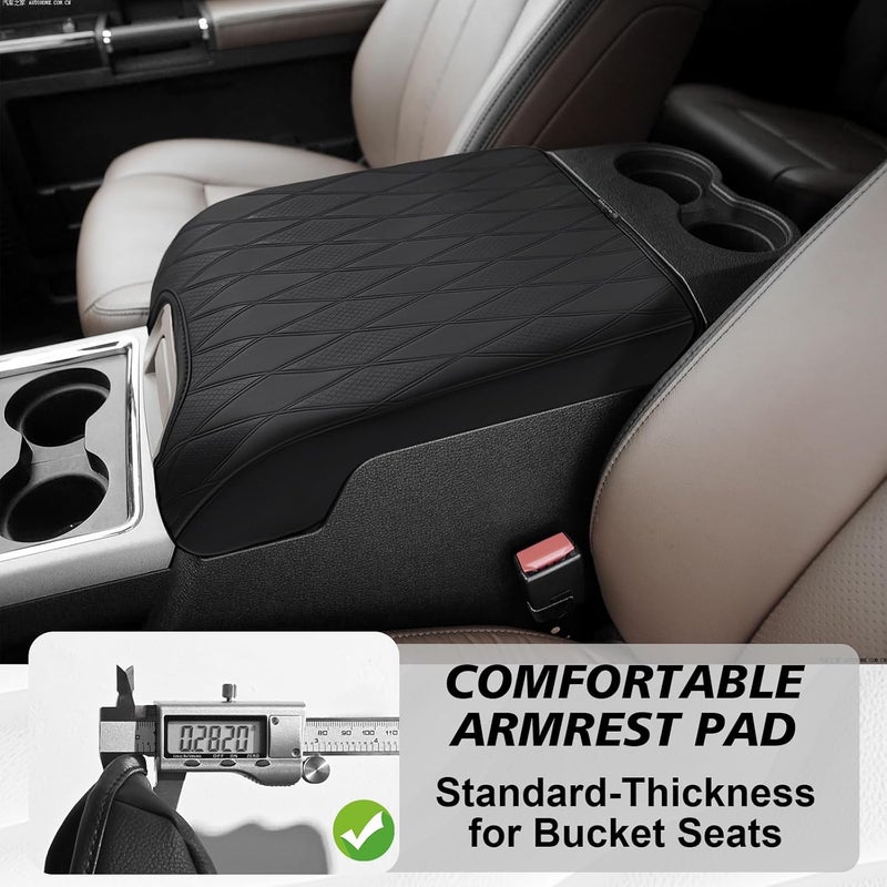 Muslogy غطاء وسادة المسند الأمامي لوحدة التحكم المركزية من ، مناسب لسيارات Ford F-150 (طرازات 2015-2020 وF250) وF350 وF450 (طرازات 2017-2022 وExpedition (طرازات 2018-2024)، مكون إضافي للراحة، مصنوع من جل نباتي، سمكه العادي، يناسب المقاعد ذات الحجم الكبير (تصميم ماسي V2). - Image 5
