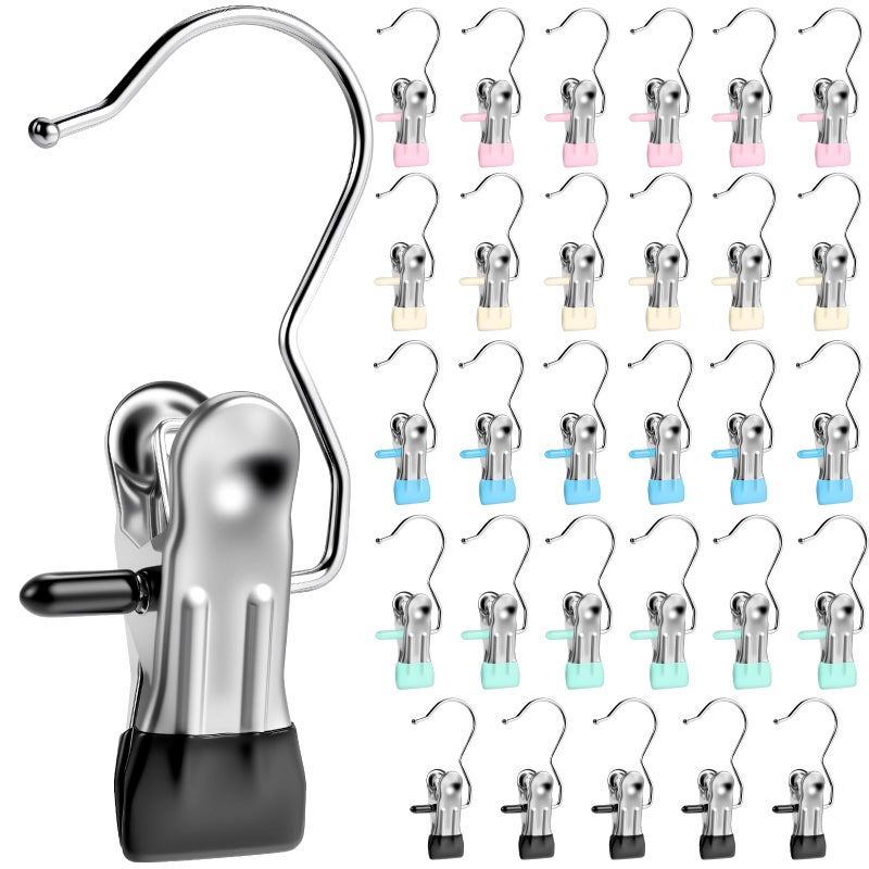 Senbowe 30 Pack Heavy Duty Clothes Pins, Boot Hangers for Closet, Laundry Hook Hanging Clips Clamps for Closet Organizer Pants Hats Socks Towels Clips, Clothespins Hanger for Travel Handbag Legging - Image 1