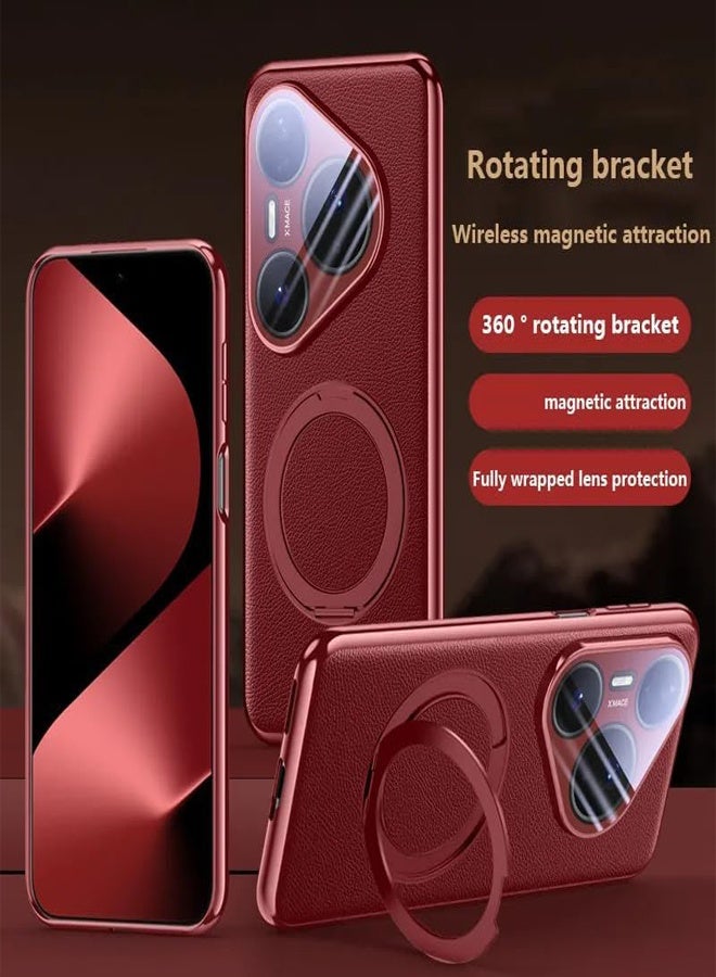 general Magnetic Case Compatible with Huawei Pura 80 Ultra 5G Support Wireless Charging Leather Case All Inclusive Camera Protection Cover with 360° Rotatable Stand - Image 2