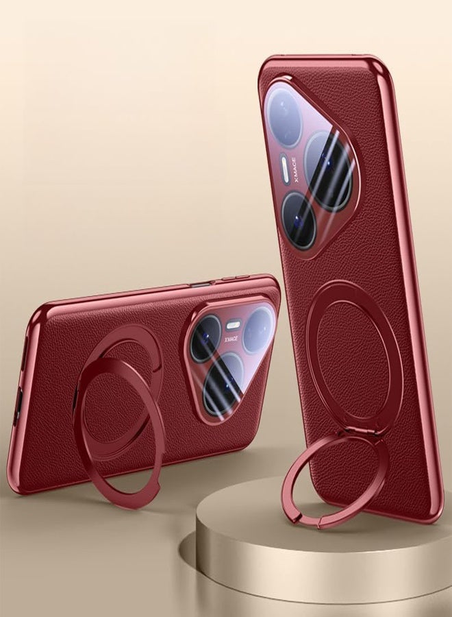 general Magnetic Case Compatible with Huawei Pura 80 Ultra 5G Support Wireless Charging Leather Case All Inclusive Camera Protection Cover with 360° Rotatable Stand - Image 1