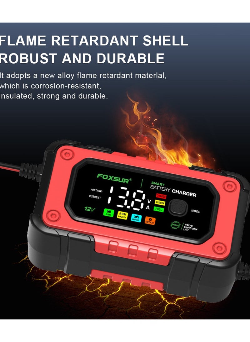 12V 7A LCD Car/Motorcycle Pulse Repair Battery Charger AGM Lead Acid Storage Charger