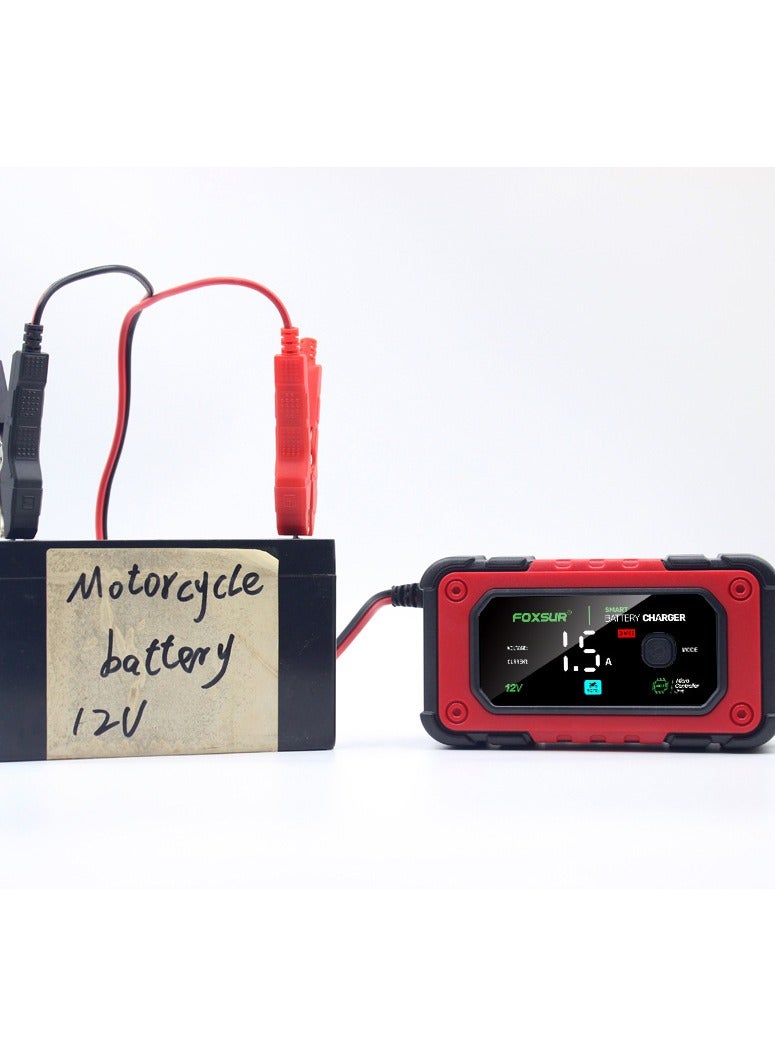 12V 7A LCD Car/Motorcycle Pulse Repair Battery Charger AGM Lead Acid Storage Charger