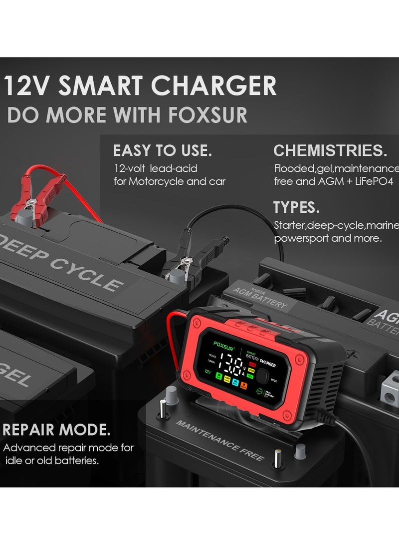 12V 7A LCD Car/Motorcycle Pulse Repair Battery Charger AGM Lead Acid Storage Charger
