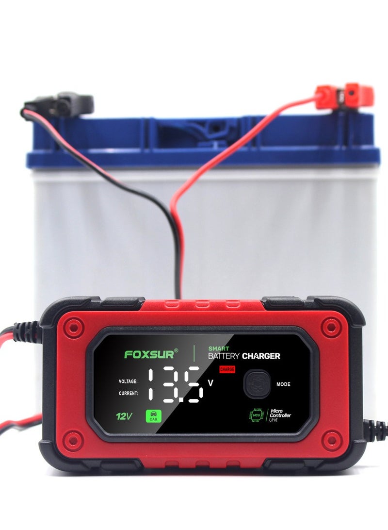 12V 7A LCD Car/Motorcycle Pulse Repair Battery Charger AGM Lead Acid Storage Charger
