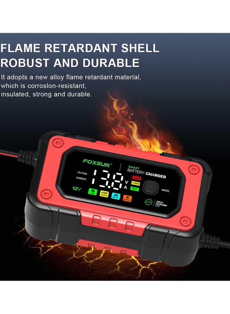 12V 7A LCD Car/Motorcycle Pulse Repair Battery Charger AGM Lead Acid Storage Charger