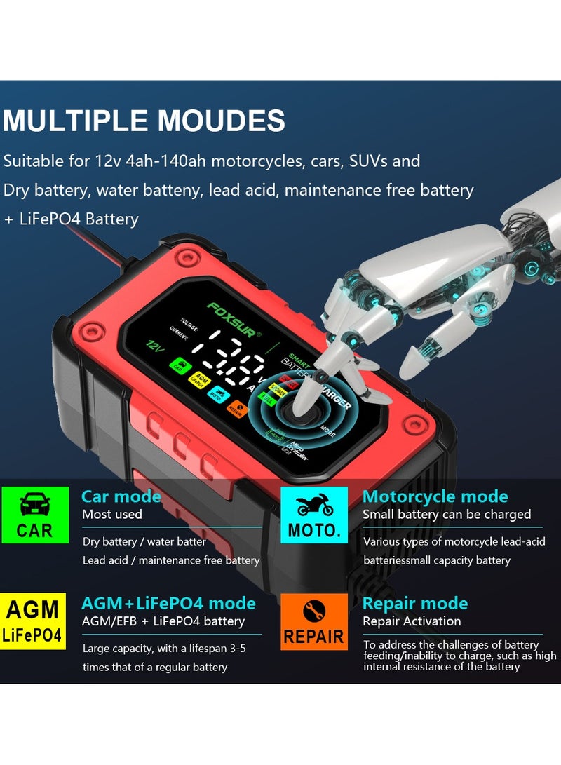12V 7A LCD Car/Motorcycle Pulse Repair Battery Charger AGM Lead Acid Storage Charger