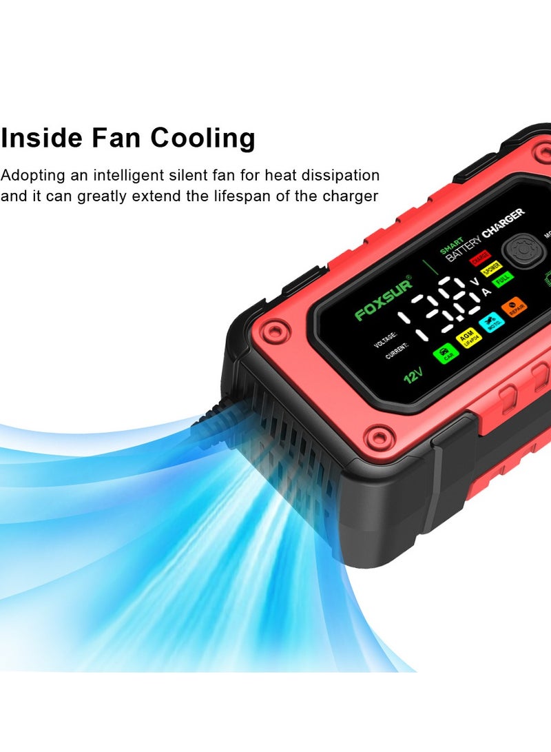 12V 7A LCD Car/Motorcycle Pulse Repair Battery Charger AGM Lead Acid Storage Charger