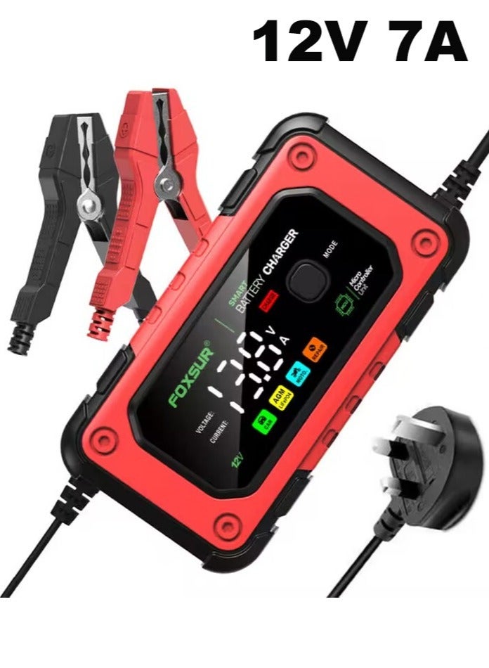 12V 7A LCD Car/Motorcycle Pulse Repair Battery Charger AGM Lead Acid Storage Charger