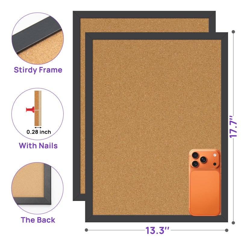 JEFURE 2 Pcs Cork Board, 17.7''x13.3'' Bulletin Board, Black Framed Corkboards for Wall, Small Cork Board, Vision Board Supplies, Prayer Board, Picture Board for Photos, Office, Home Decor, School - Image 2