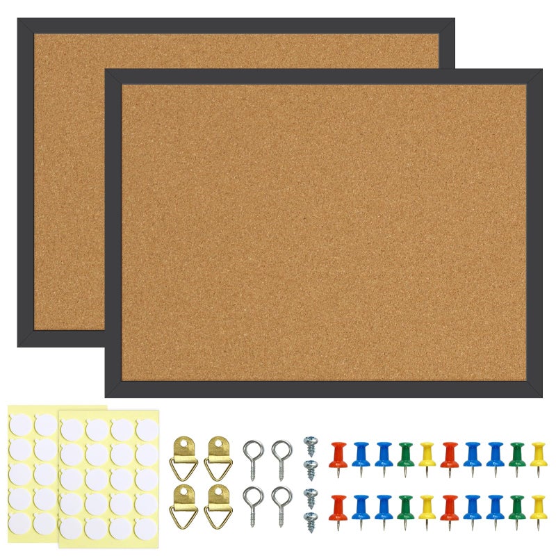 JEFURE 2 Pcs Cork Board, 17.7''x13.3'' Bulletin Board, Black Framed Corkboards for Wall, Small Cork Board, Vision Board Supplies, Prayer Board, Picture Board for Photos, Office, Home Decor, School - Image 1
