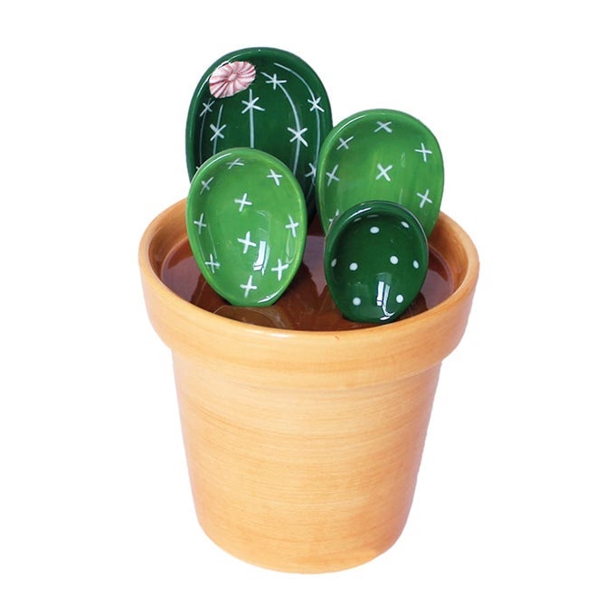 4PCS PORCELAIN MEASURING SPOONS WITH BASE CUTE CACTUS SHAPE