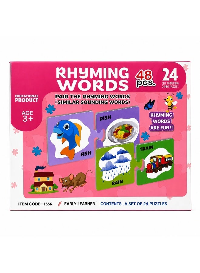 Rhyming Words Puzzle for Kids Age 3+, 24 Self-Correcting 2-Piece Puzzles, 48 Pieces Educational Toy for Phonics & Vocabulary - Image 1