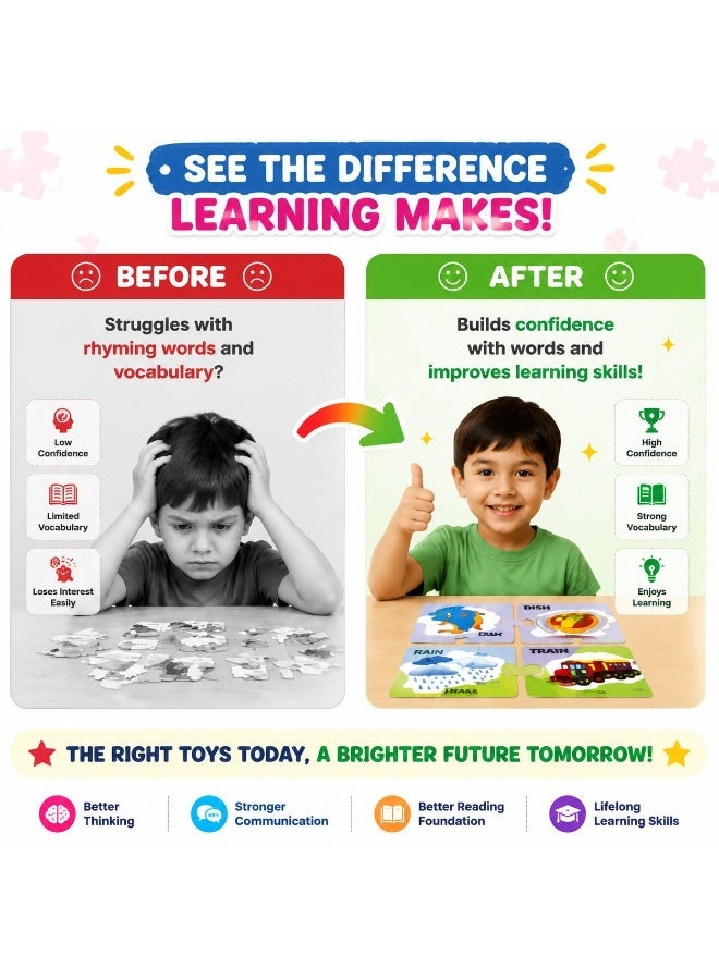 Rhyming Words Puzzle for Kids Age 3+, 24 Self-Correcting 2-Piece Puzzles, 48 Pieces Educational Toy for Phonics & Vocabulary - Image 3