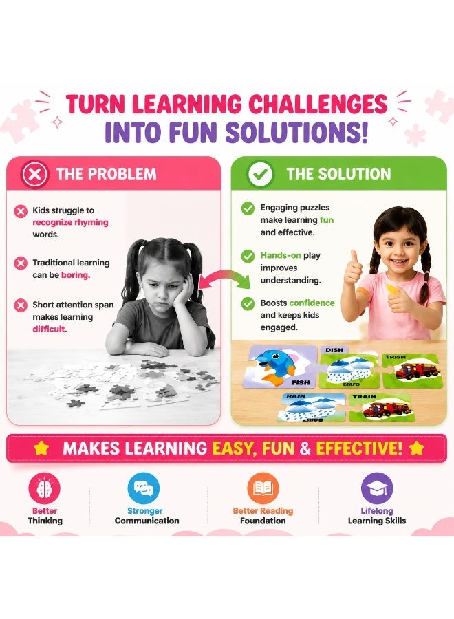 Rhyming Words Puzzle for Kids Age 3+, 24 Self-Correcting 2-Piece Puzzles, 48 Pieces Educational Toy for Phonics & Vocabulary - Image 4