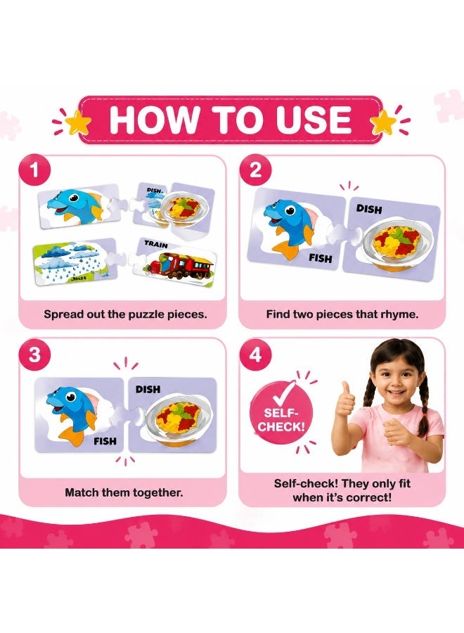 Rhyming Words Puzzle for Kids Age 3+, 24 Self-Correcting 2-Piece Puzzles, 48 Pieces Educational Toy for Phonics & Vocabulary - Image 2
