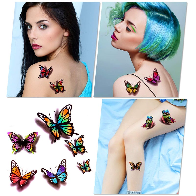 ZAUGONTW 3D Butterflies and Flowers Temporary Stickers Tattoo, Colorful Body Art Tattoos for Women Kids, 126Pcs - Image 3