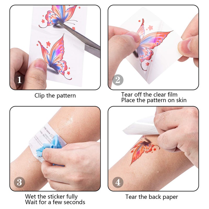 ZAUGONTW 3D Butterflies and Flowers Temporary Stickers Tattoo, Colorful Body Art Tattoos for Women Kids, 126Pcs - Image 4