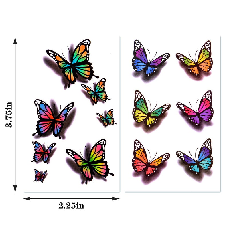 ZAUGONTW 3D Butterflies and Flowers Temporary Stickers Tattoo, Colorful Body Art Tattoos for Women Kids, 126Pcs - Image 5